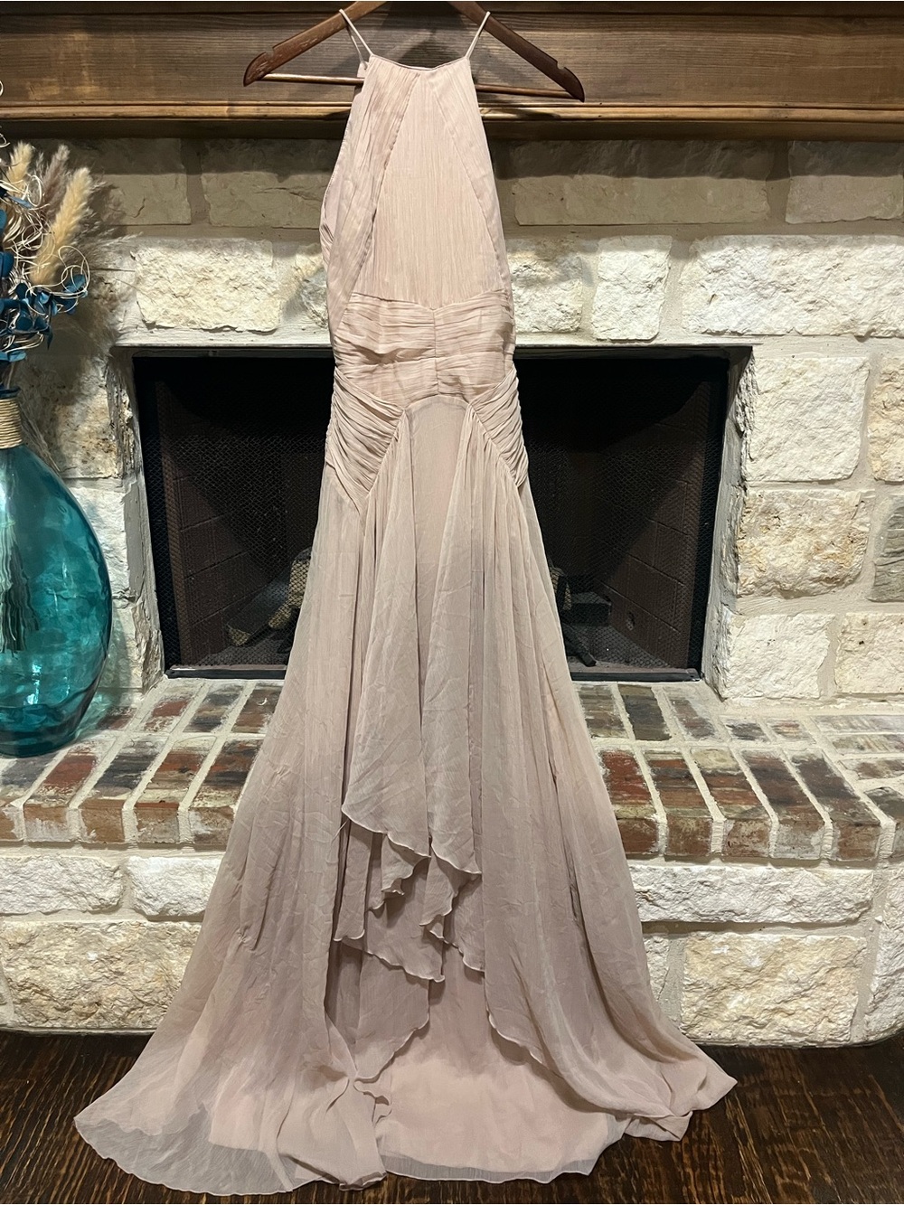 ASOS DESIGN Pink Blush Pinny Formal Chiffon Maxi Dress Gown Size 4 - Picture 4 of 13